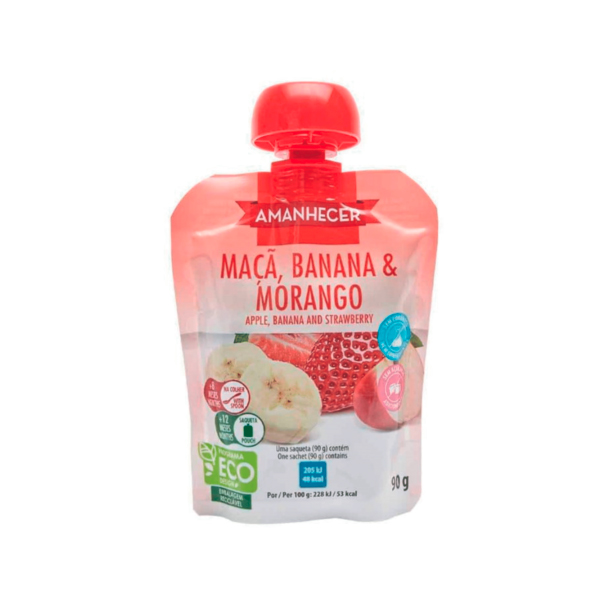 Bolsa de Fruta Maçã, Banana e Morango 90g Amanhecer Bolsa de Fruta Maçã, Banana e Morango 90g Amanhecer
